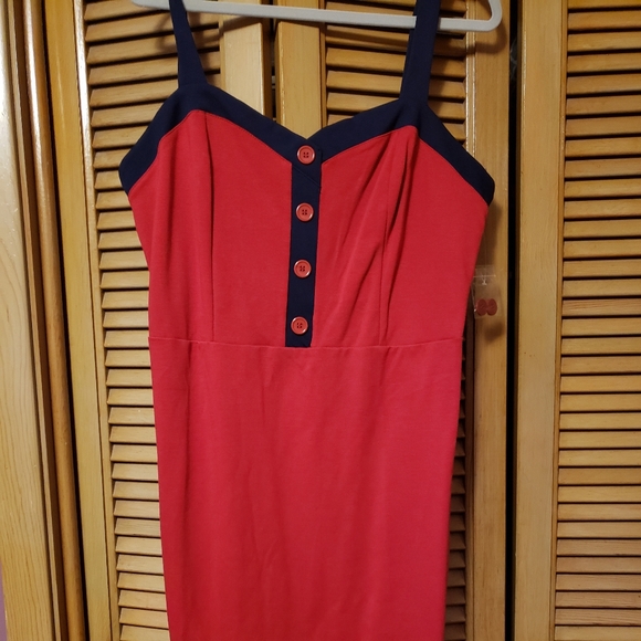 NWT ModCloth XL retro style red and blue knee length dress - Picture 1 of 2